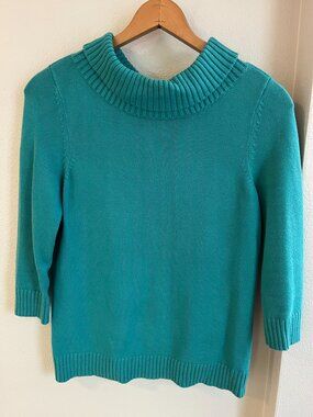 Talbots 3/4-Sleeve Cowl Neck Sweater in Teal